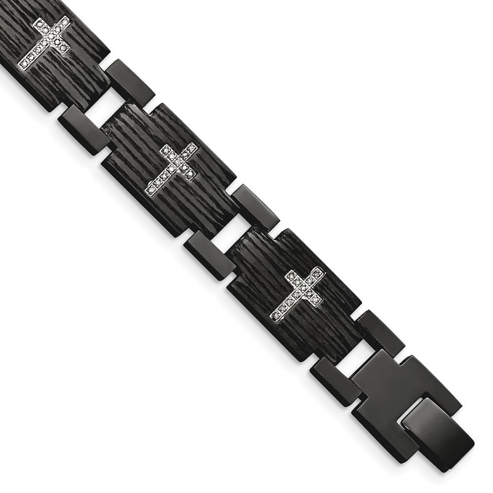 8.5 Zoll Chisel Edelstahl Poliert und Matt Schwarz Ip-beschichtet mit 1/4 Karat Diamant 8.25 Armband