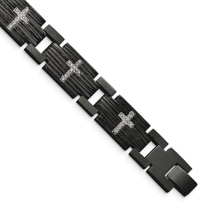 8.5 Zoll Chisel Edelstahl Poliert und Matt Schwarz Ip-beschichtet mit 1/4 Karat Diamant 8.25 Armband