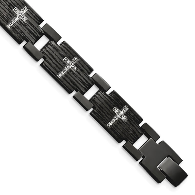 8.5 Zoll Chisel Edelstahl Poliert und Matt Schwarz Ip-beschichtet mit 1/4 Karat Diamant 8.25 Armband