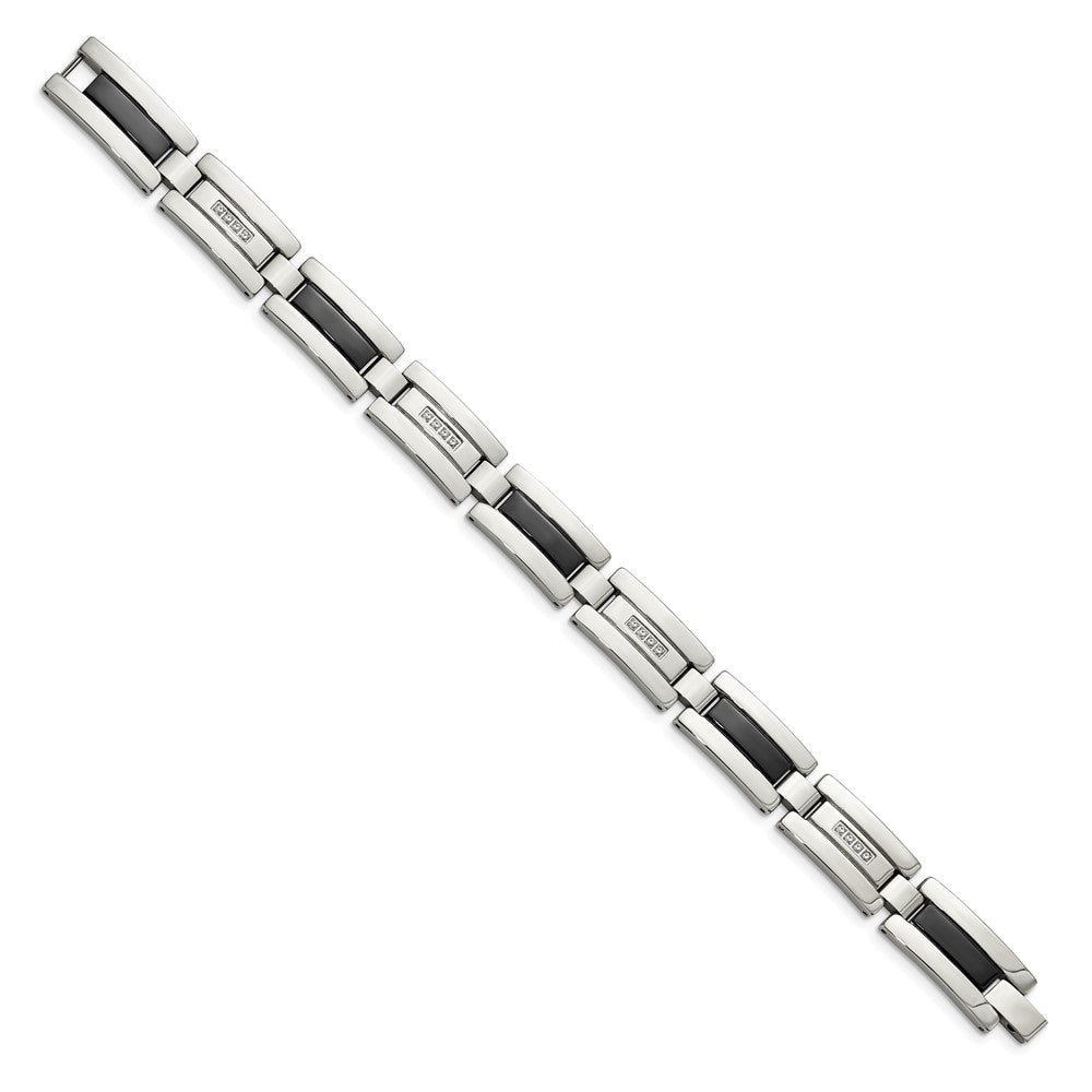 Edelstahl Chisel Poliert Schwarz Ip-beschichtet mit 1/4 Karat Diamant 8.5 Zoll Armband