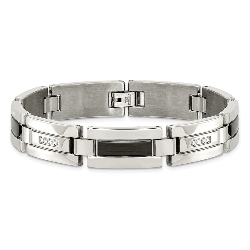 Edelstahl Chisel Poliert Schwarz Ip-beschichtet mit 1/4 Karat Diamant 8.5 Zoll Armband