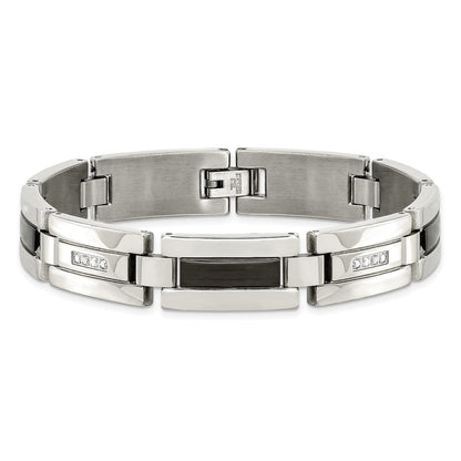 Edelstahl Chisel Poliert Schwarz Ip-beschichtet mit 1/4 Karat Diamant 8.5 Zoll Armband