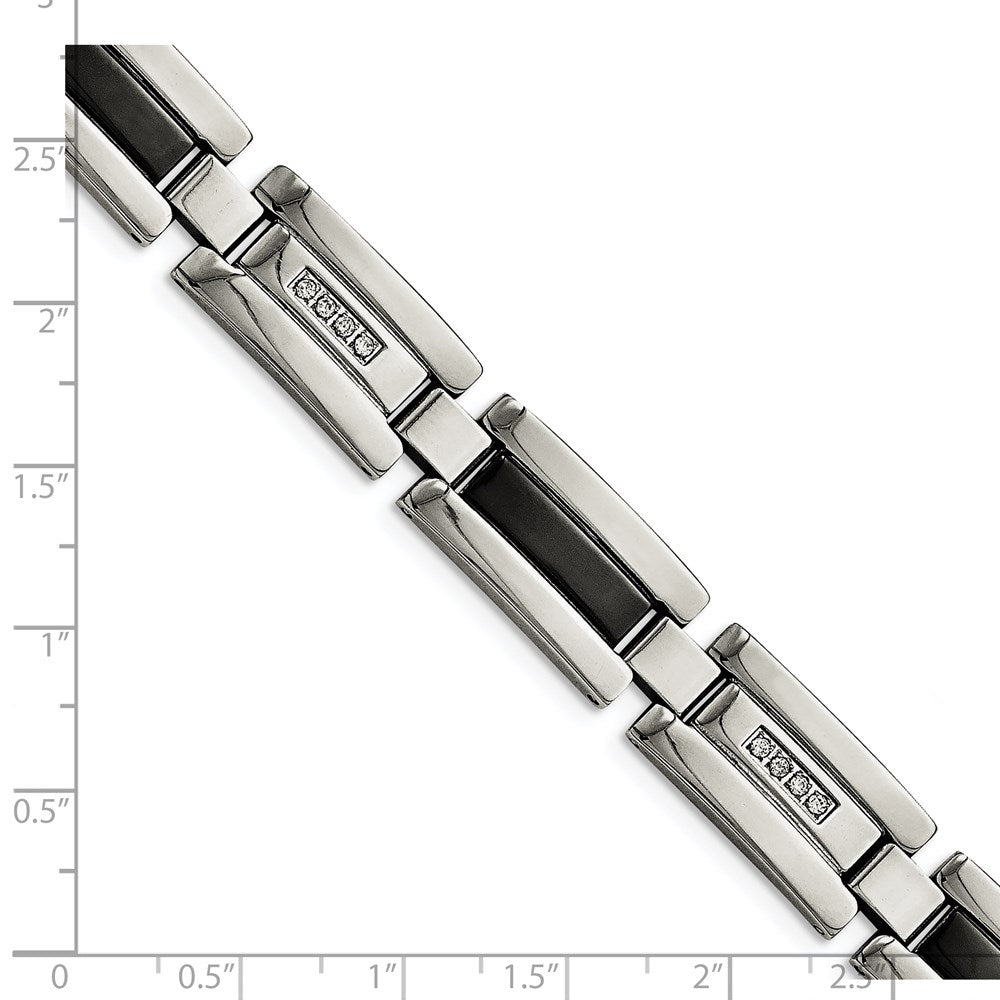 Edelstahl Chisel Poliert Schwarz Ip-beschichtet mit 1/4 Karat Diamant 8.5 Zoll Armband