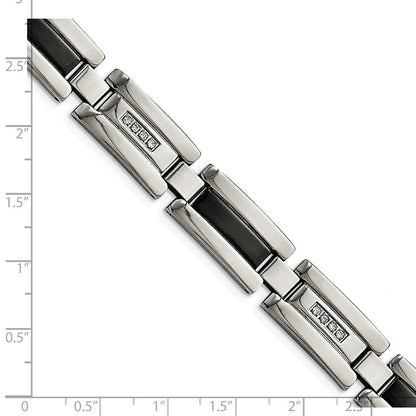 Edelstahl Chisel Poliert Schwarz Ip-beschichtet mit 1/4 Karat Diamant 8.5 Zoll Armband