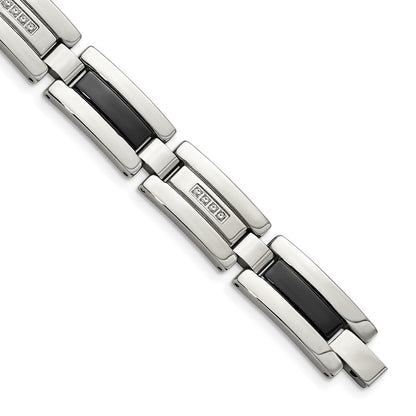 Edelstahl Chisel Poliert Schwarz Ip-beschichtet mit 1/4 Karat Diamant 8.5 Zoll Armband