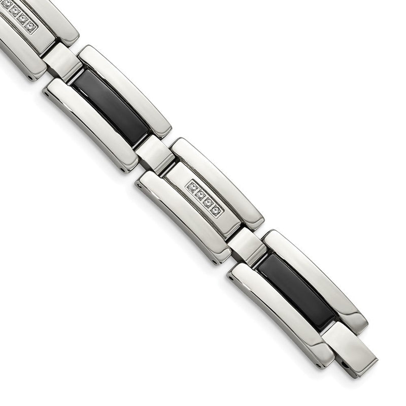 Edelstahl Chisel Poliert Schwarz Ip-beschichtet mit 1/4 Karat Diamant 8.5 Zoll Armband