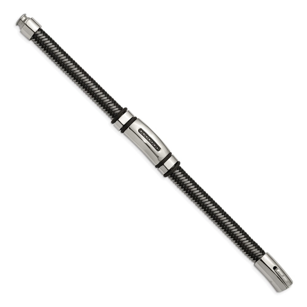 Edelstahl Chisel Poliert Schwarz Ip-beschichtet mit 1/10 Karat Diamant 8.5 Zoll Armband