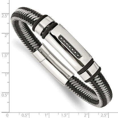 Edelstahl Chisel Poliert Schwarz Ip-beschichtet mit 1/10 Karat Diamant 8.5 Zoll Armband