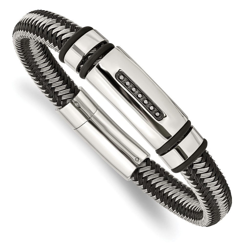 Edelstahl Chisel Poliert Schwarz Ip-beschichtet mit 1/10 Karat Diamant 8.5 Zoll Armband
