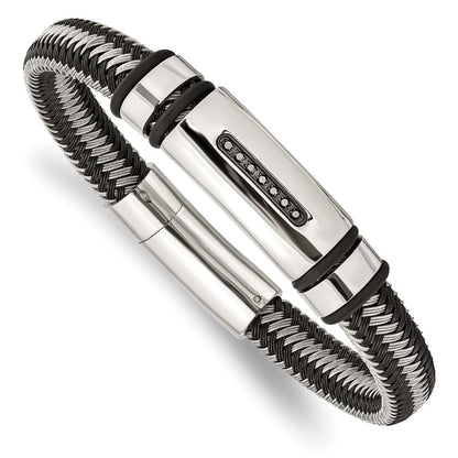 Edelstahl Chisel Poliert Schwarz Ip-beschichtet mit 1/10 Karat Diamant 8.5 Zoll Armband
