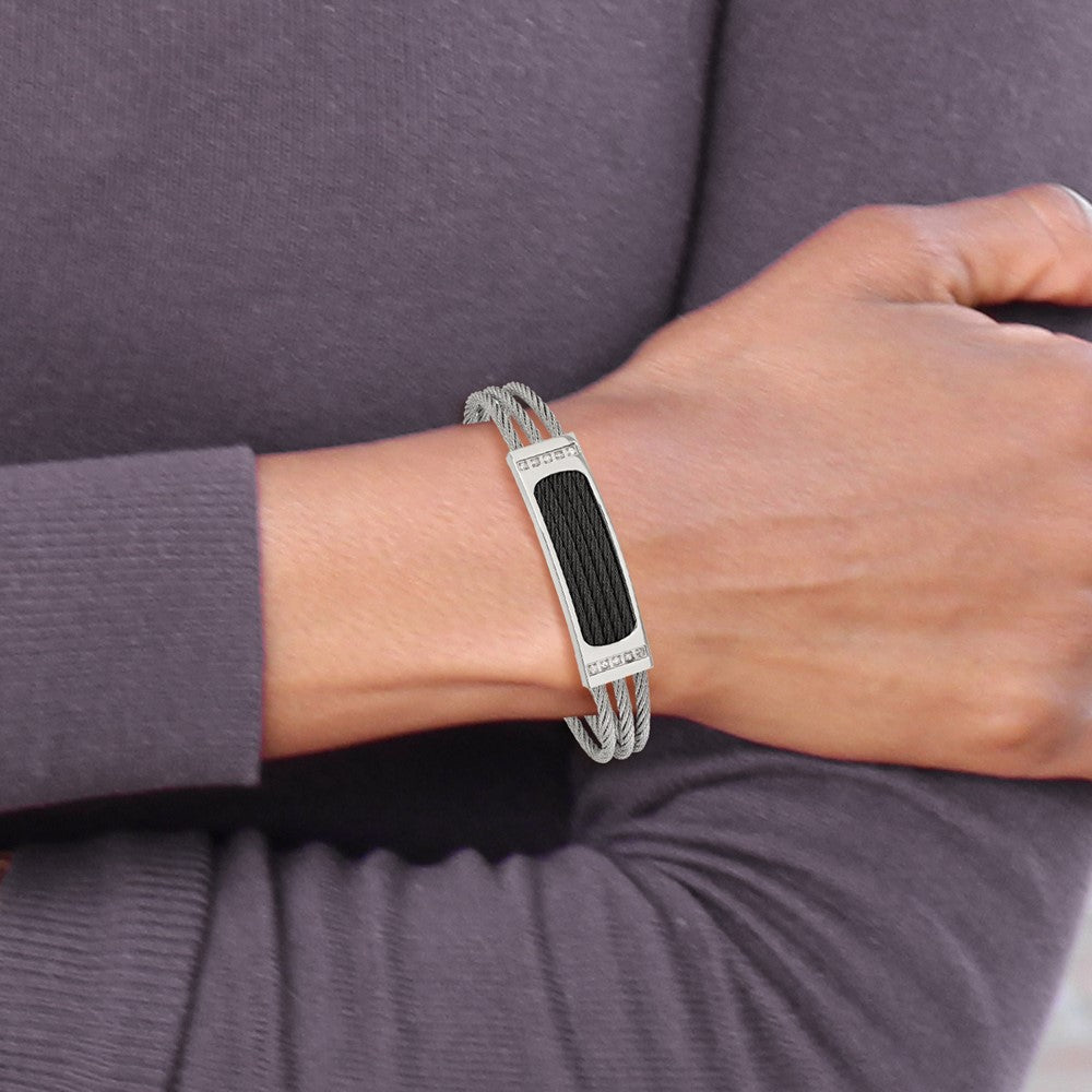 Edelstahl Chisel Poliert Schwarz Ip-beschichtet Mit.15 Karat Diamant 7.75 Zoll Armband