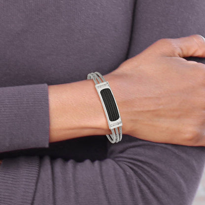 Edelstahl Chisel Poliert Schwarz Ip-beschichtet Mit.15 Karat Diamant 7.75 Zoll Armband