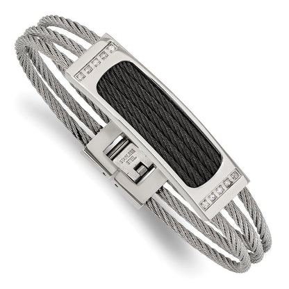 Edelstahl Chisel Poliert Schwarz Ip-beschichtet Mit.15 Karat Diamant 7.75 Zoll Armband