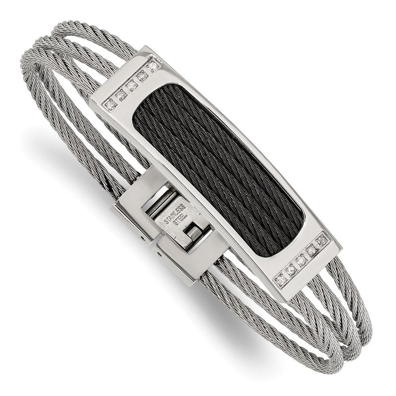 Edelstahl Chisel Poliert Schwarz Ip-beschichtet Mit.15 Karat Diamant 7.75 Zoll Armband