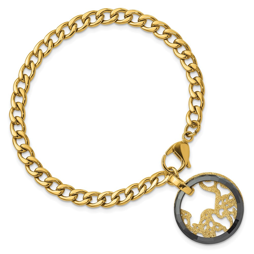 7.25 Zoll Edelstahl Gelb Ip-beschichtet Schwarz Keramik Poliert & Lasercut Kreis Armband