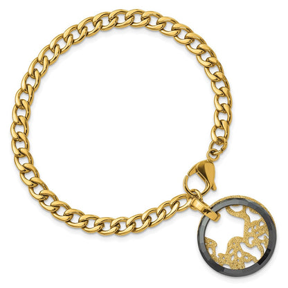 7.25 Zoll Edelstahl Gelb Ip-beschichtet Schwarz Keramik Poliert & Lasercut Kreis Armband