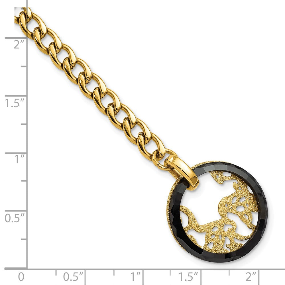 7.25 Zoll Edelstahl Gelb Ip-beschichtet Schwarz Keramik Poliert & Lasercut Kreis Armband