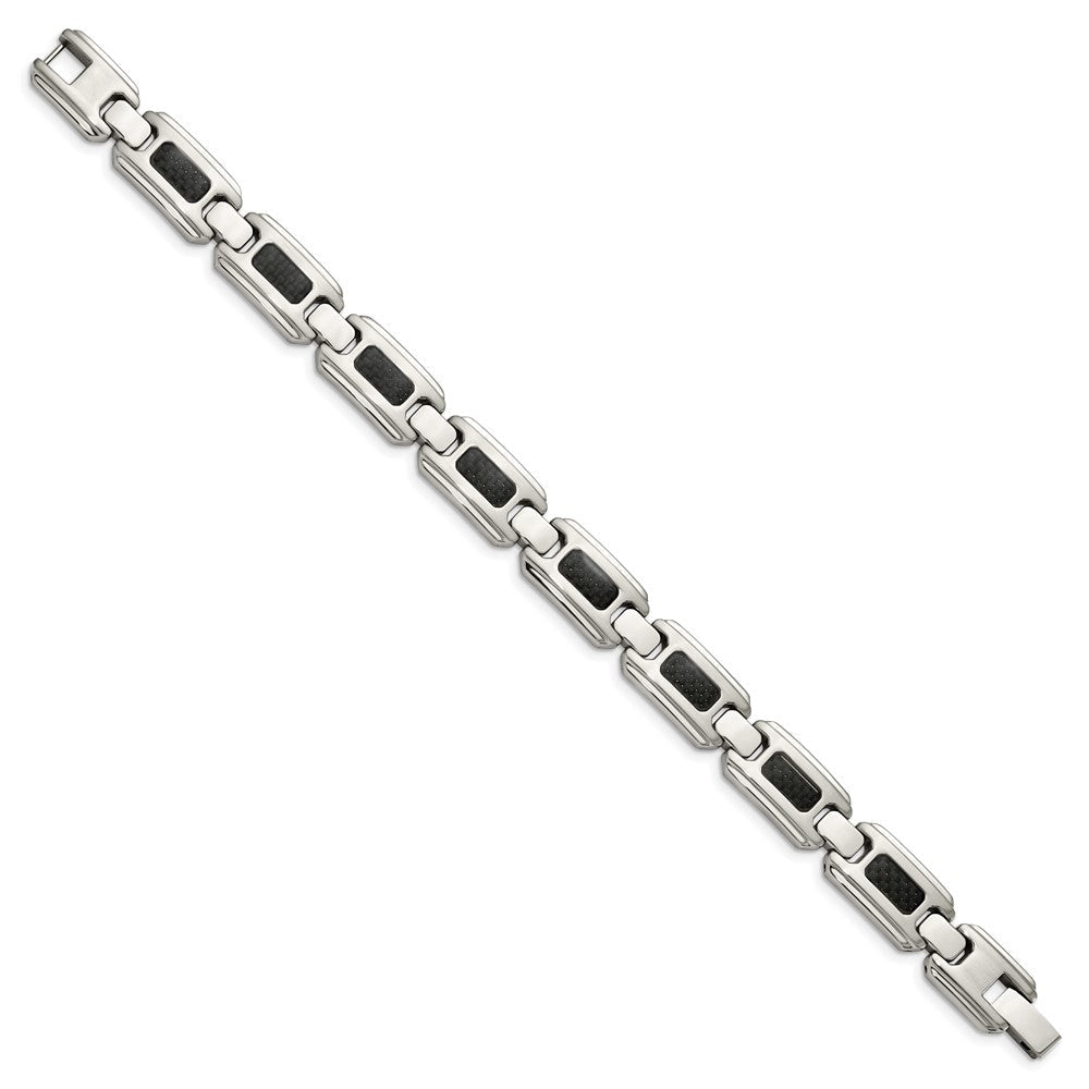 Edelstahl Chisel Gebürstet und Poliert mit Schwarz Karbon Faser Einlage 9 Zoll Glieder Armband