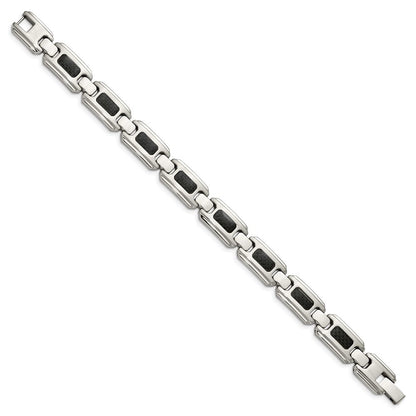Edelstahl Chisel Gebürstet und Poliert mit Schwarz Karbon Faser Einlage 9 Zoll Glieder Armband