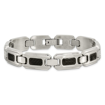 Edelstahl Chisel Gebürstet und Poliert mit Schwarz Karbon Faser Einlage 9 Zoll Glieder Armband