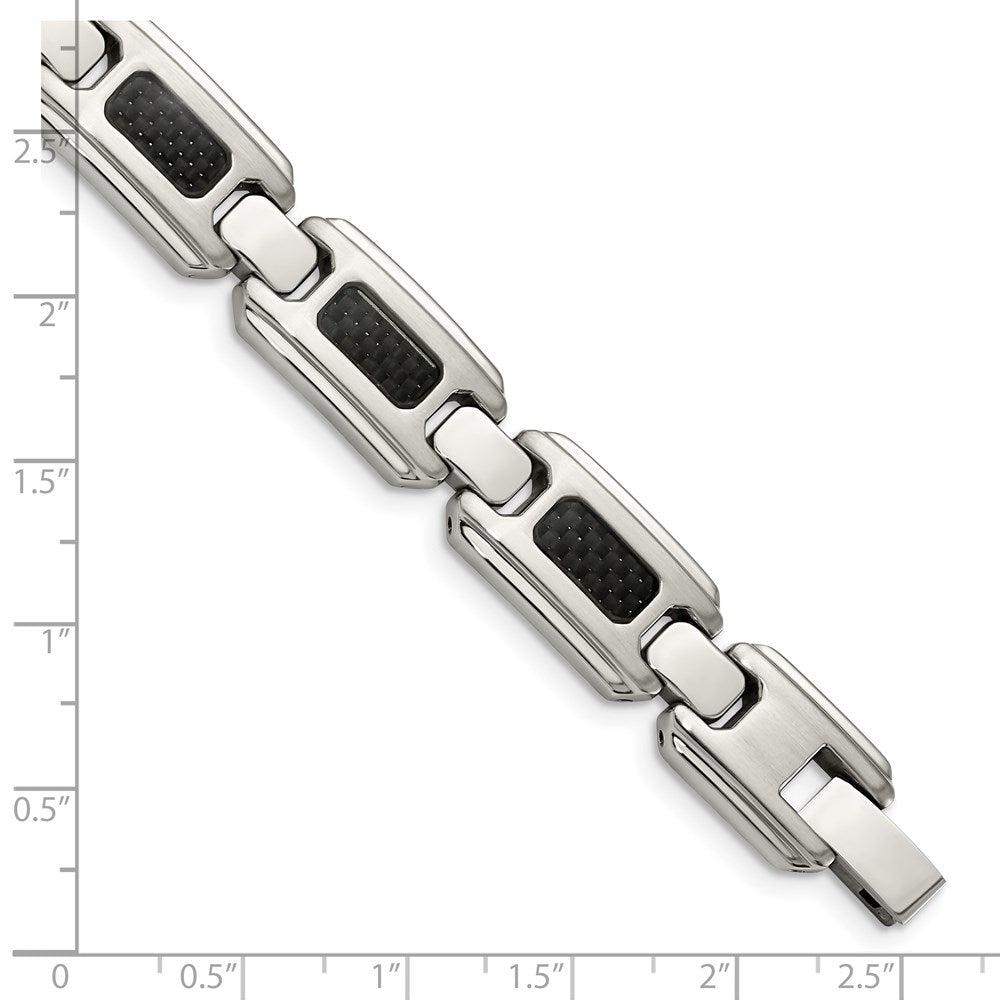 Edelstahl Chisel Gebürstet und Poliert mit Schwarz Karbon Faser Einlage 9 Zoll Glieder Armband