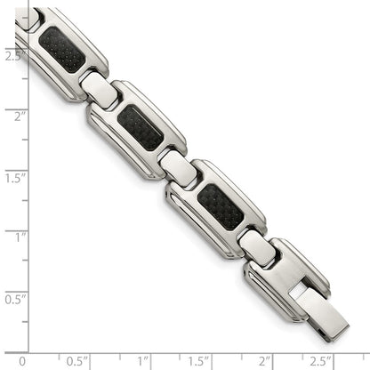 Edelstahl Chisel Gebürstet und Poliert mit Schwarz Karbon Faser Einlage 9 Zoll Glieder Armband