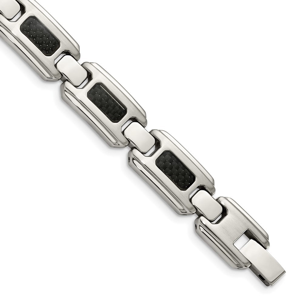 Edelstahl Chisel Gebürstet und Poliert mit Schwarz Karbon Faser Einlage 9 Zoll Glieder Armband