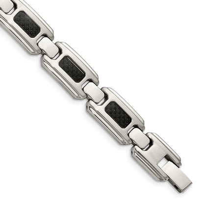 Edelstahl Chisel Gebürstet und Poliert mit Schwarz Karbon Faser Einlage 9 Zoll Glieder Armband