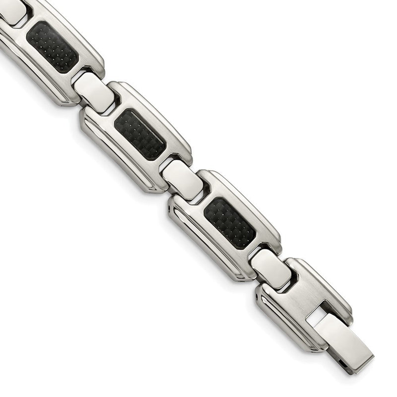 Edelstahl Chisel Gebürstet und Poliert mit Schwarz Karbon Faser Einlage 9 Zoll Glieder Armband