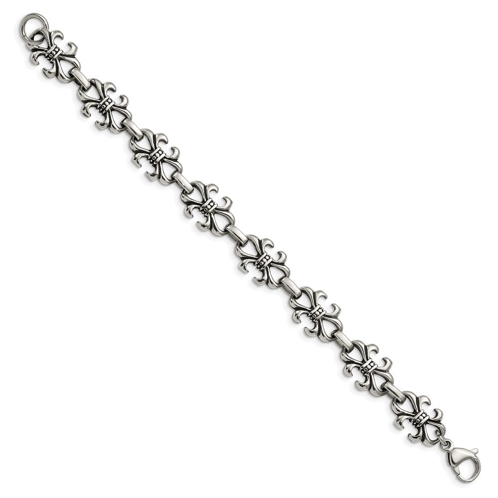 8.25 Zoll Edelstahl Antikisiert und Poliert Fleur De Lis 8.25 Zoll Armband