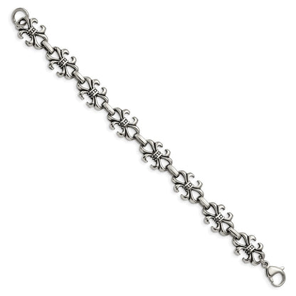 8.25 Zoll Edelstahl Antikisiert und Poliert Fleur De Lis 8.25 Zoll Armband