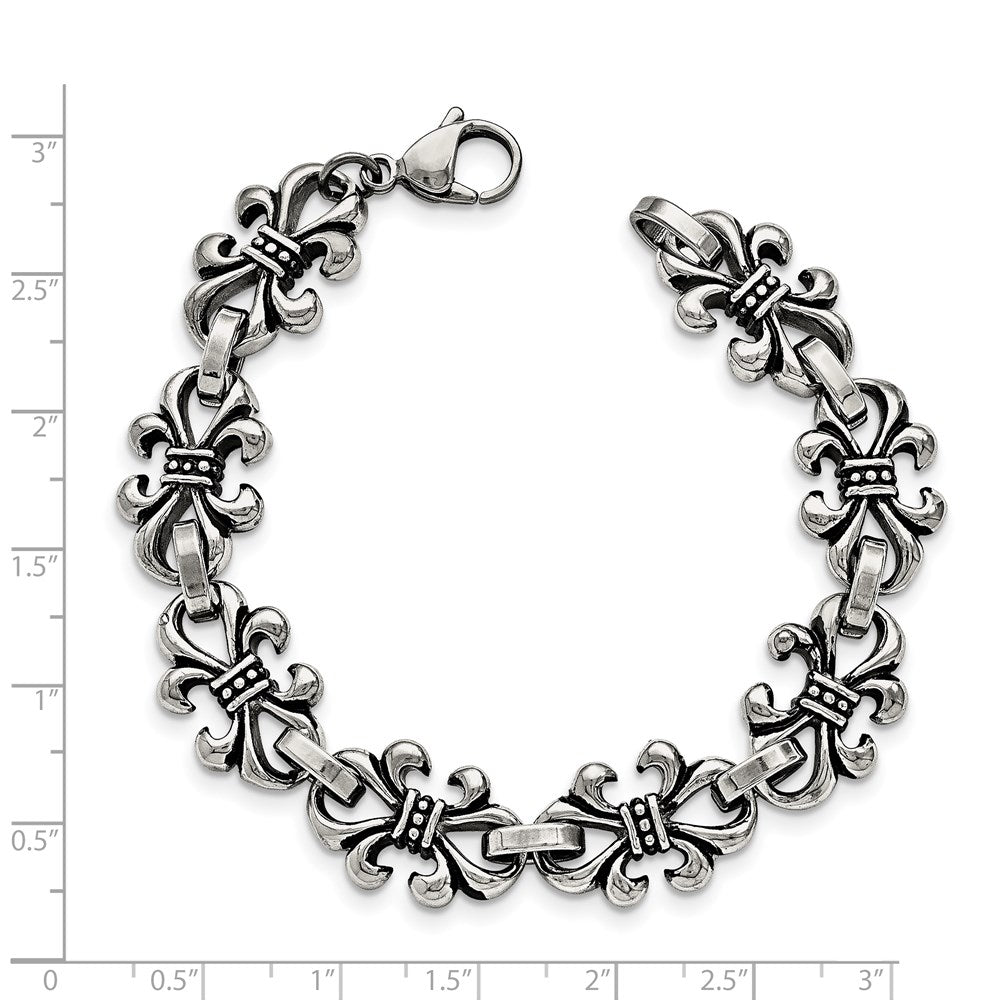 8.25 Zoll Edelstahl Antikisiert und Poliert Fleur De Lis 8.25 Zoll Armband