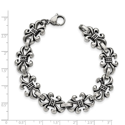 8.25 Zoll Edelstahl Antikisiert und Poliert Fleur De Lis 8.25 Zoll Armband