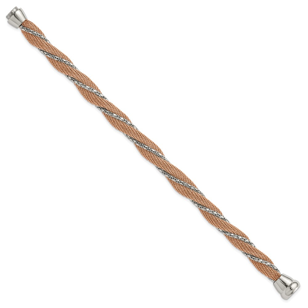 7.5 Zoll Edelstahl & Rose Ip-beschichtet Poliert Gedreht Netz Gliederarmband