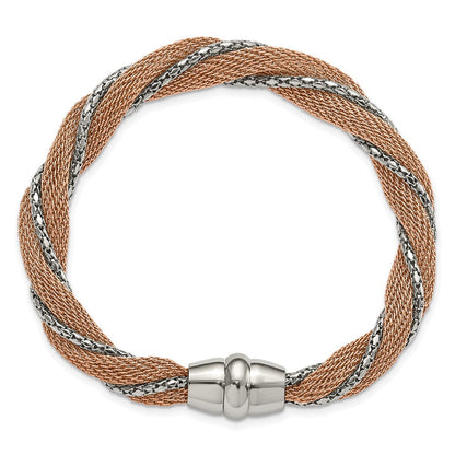 7.5 Zoll Edelstahl & Rose Ip-beschichtet Poliert Gedreht Netz Gliederarmband