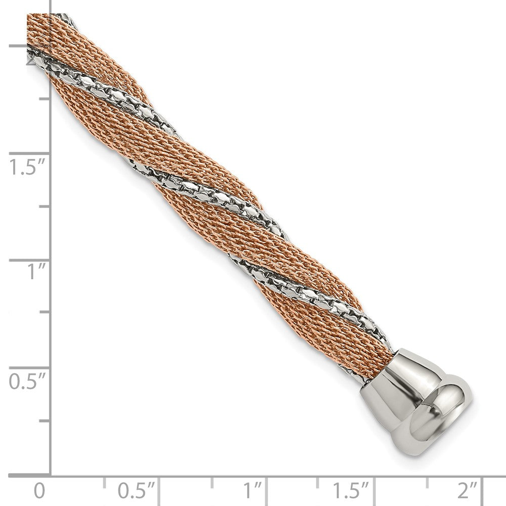 7.5 Zoll Edelstahl & Rose Ip-beschichtet Poliert Gedreht Netz Gliederarmband