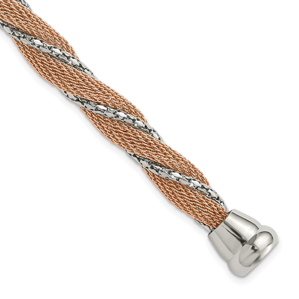 7.5 Zoll Edelstahl & Rose Ip-beschichtet Poliert Gedreht Netz Gliederarmband