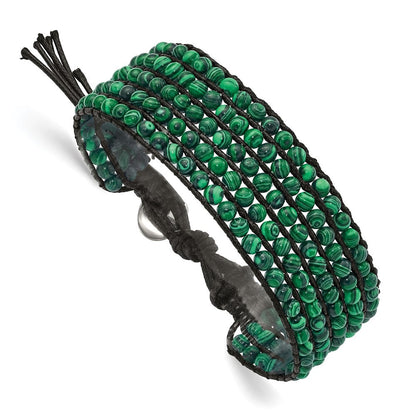 9 Zoll Edelstahl Schwarz Kordel Geflochten Imitat Malachite Armband