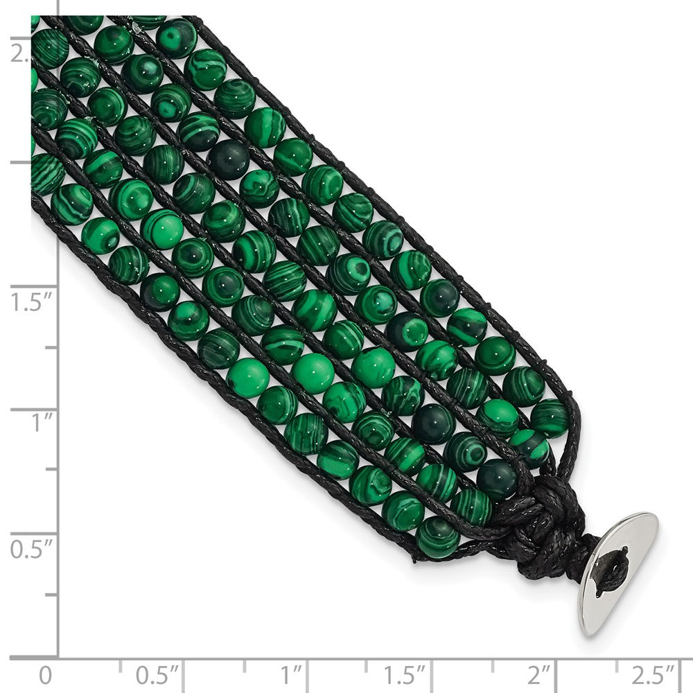 9 Zoll Edelstahl Schwarz Kordel Geflochten Imitat Malachite Armband