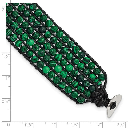 9 Zoll Edelstahl Schwarz Kordel Geflochten Imitat Malachite Armband