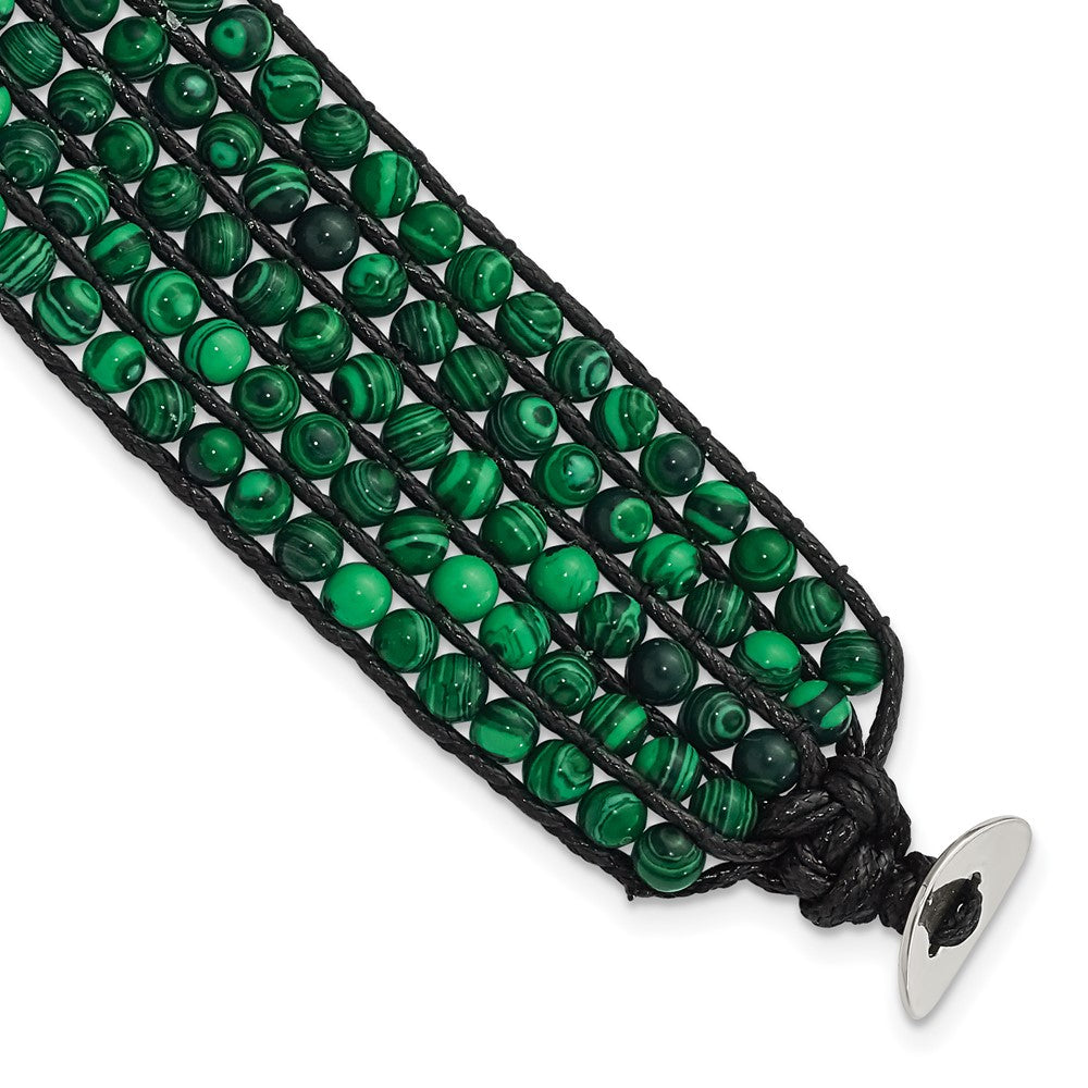 9 Zoll Edelstahl Schwarz Kordel Geflochten Imitat Malachite Armband