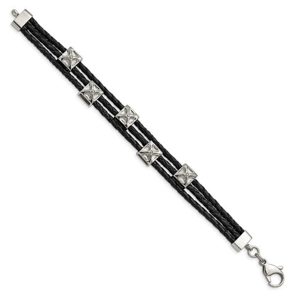 8.5 Zoll Edelstahl Poliert Schwarz Leder 8.5 Zoll Armband
