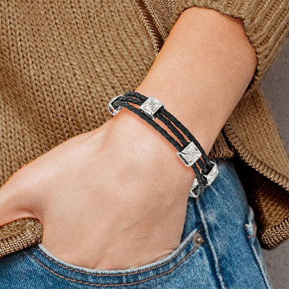 8.5 Zoll Edelstahl Poliert Schwarz Leder 8.5 Zoll Armband