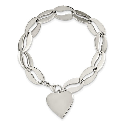 8.5 Zoll Edelstahl Poliert Herz 8.5 Zoll Armband