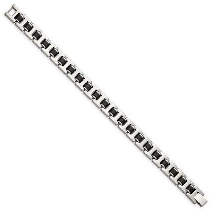Edelstahl Chisel Gebürstet mit Schwarz Gummi 8.5 Zoll Armband