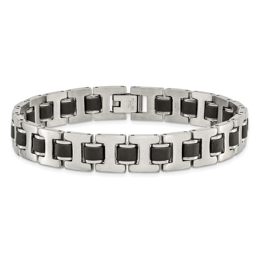 Edelstahl Chisel Gebürstet mit Schwarz Gummi 8.5 Zoll Armband