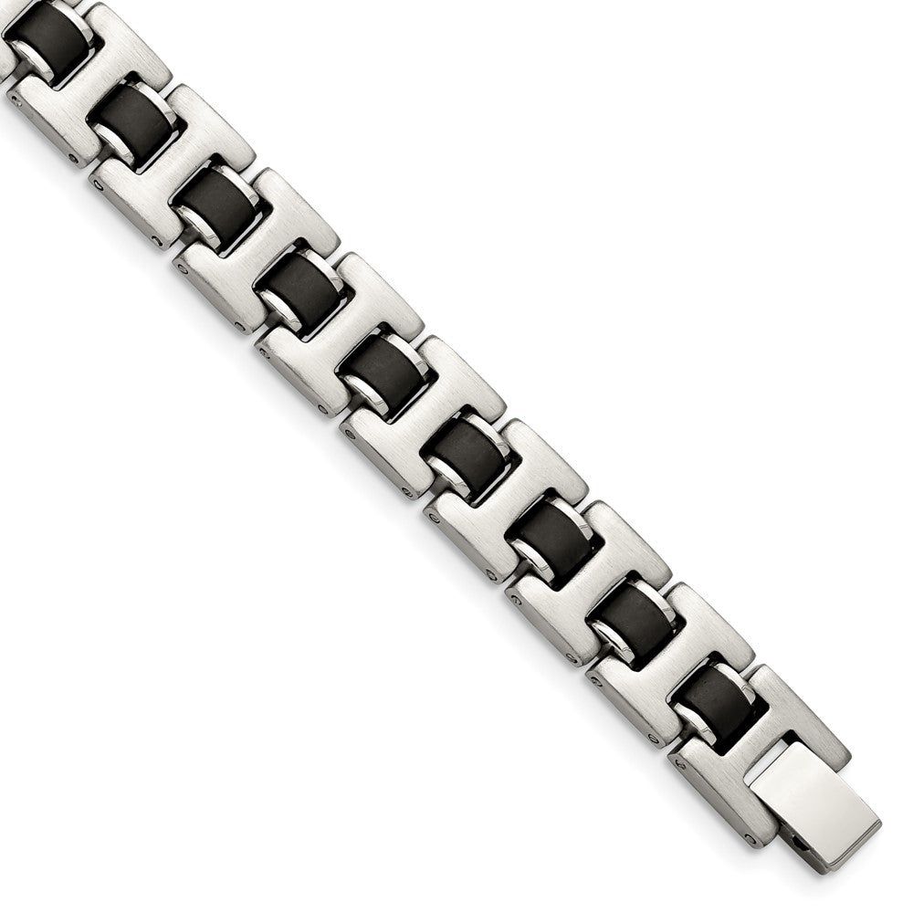 Edelstahl Chisel Gebürstet mit Schwarz Gummi 8.5 Zoll Armband