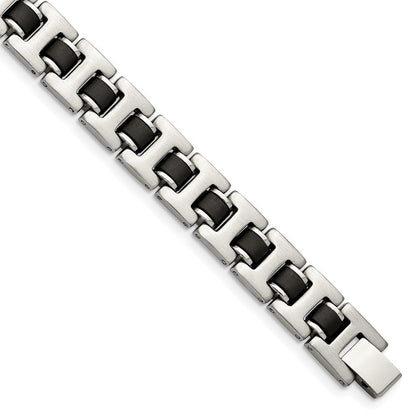 Edelstahl Chisel Gebürstet mit Schwarz Gummi 8.5 Zoll Armband