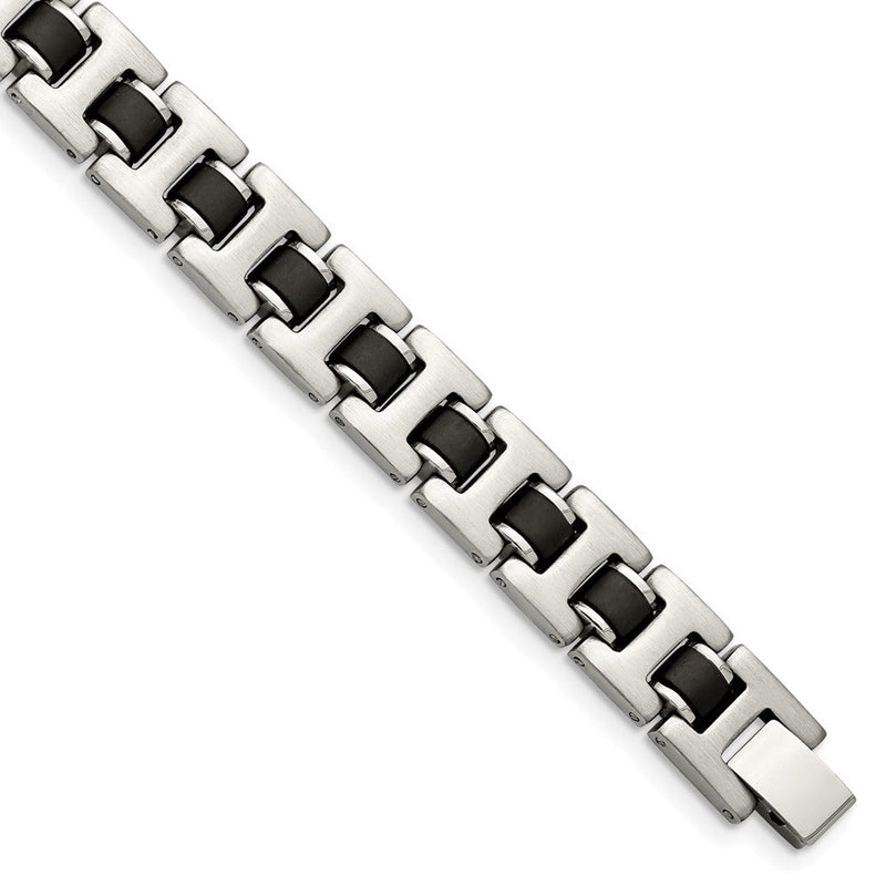 Edelstahl Chisel Gebürstet mit Schwarz Gummi 8.5 Zoll Armband
