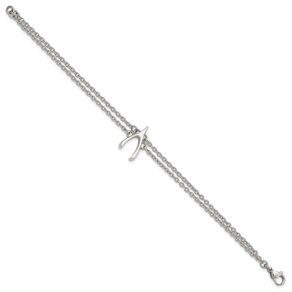 7.75 Zoll Edelstahl Poliert 2-strand Gabelbein Armband